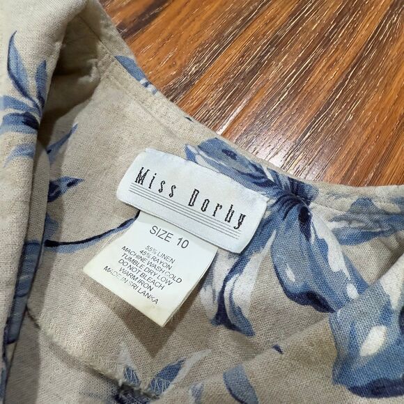 Vintage Floral Linen Dress with Mother of Pearl Buttons Miss Dorby Size 10 Women - Picture 3 of 7